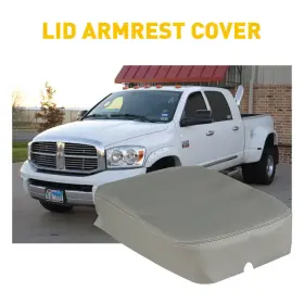 Auxito 501492106551 Grey Leather Center Console Lid Armrest Cover For Dodge Ram 02-2008 1500 3500 J