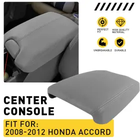 Fsx-accord-08-12-g Auxito Fits 2008-2012 Accord Leather Honda Gray Center Lid Console Cover Armrest