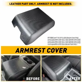 Fsxp-f150-15-20bs-txw Auxito Carbon Fiber Armpad Center Console Armrest Cover For Ford F150 2015-20 Leather C