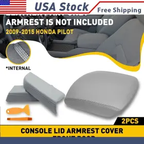 Fsxp-pilot-09-15-g Auxito 1 Gray Leather Center Console Lid Front Door Armrest Cover For 09-15 Honda Pilot T