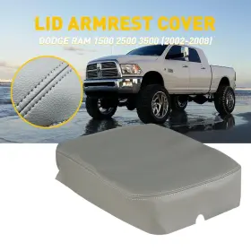 Fsxp-ram-02-08-g-ear1 Auxito Gray Leather Center Console Lid Armrest Cover Fit Dodge Ram 2002-2008