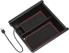 Ct000018 Carqiwireless Center Console Organizer With Usb Port For Toyota Tacoma Accessories 2023 Red