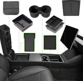 Foronetry 24031601 7pcs Center Console Organizer Tray For 2024 2025 Tesla Model 3 Black
