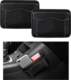Povtii Povtii-2009ss 2 Pcs Car Seat Side Pocket Organizer Pu Leather Cell Phone Black