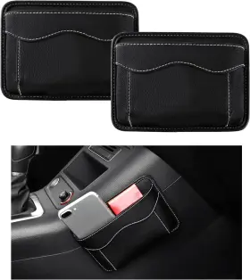 Povtii-2009ss Povtii 2 Pcs Car Seat Side Pocket Organizer Pu Leather Cell Phone Black