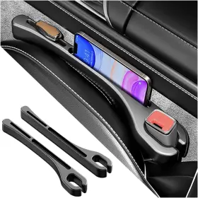 Kuan-3103 Stacool 2pcs Car Seat Gap Filler With Phone Holder New Upgrade Multi-function Black