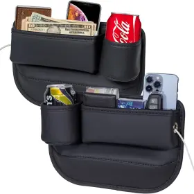 Wovazus 710456618420 2 Packs Car Seat Gap Filler Organizer Driver&apos S Passenger Black
